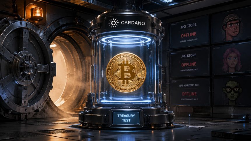 Cardano treasury test holds Bitcoin as JPG Store and other NFT marketplaces show offline warnings